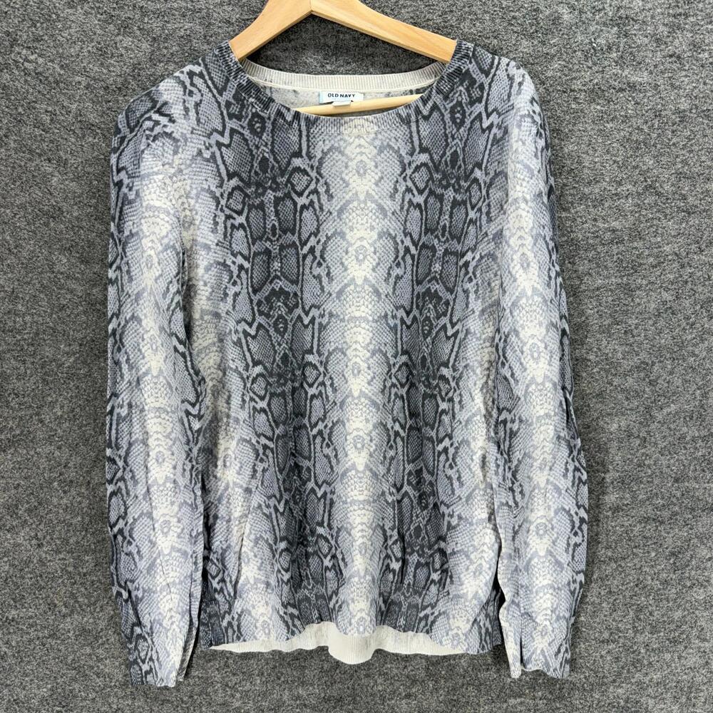 Old Navy Sweater Pullover Women XL Gray Animal Print Knit Long Sleeve Casual